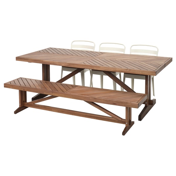 NORRMANSÖ / NORRMANSÖ Mesa+3 sillas+banca, exterior acacia/beige acacia, 86 5/8x39 3/8 "
