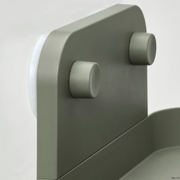 ÖBONÄS Estante de pared+ventosa, gris-verde, 11 "