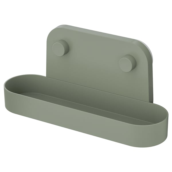ÖBONÄS Estante de pared+ventosa, gris-verde, 11 "