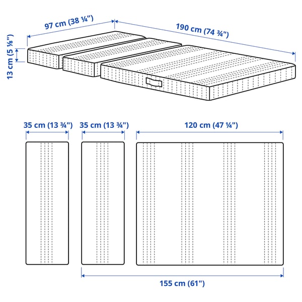 ÖMSINT Colchón resortes envueltos cama xtr, 38 1/4x74 3/4 "