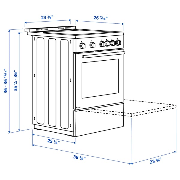 ÖRMINGE Horno+estufa vitrocerámica, acero inoxidable, 24 "