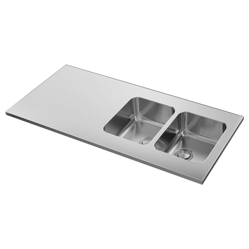 OLOFSJÖN Barra cocina+2fregaderos integrados, acero inoxidable, 60x25 5/8 "