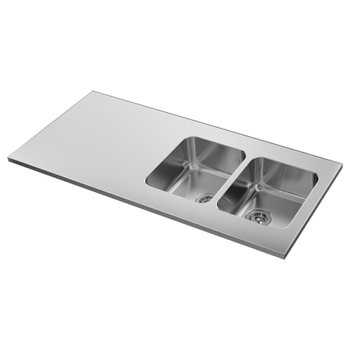 OLOFSJÖN Encimera cocina+2 fregaderos integ, acero inoxidable, 60x25 5/8 "