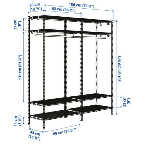 OMAR Estantería+riel para ropa, galvanizado, 73 1/4x19 5/8x79 1/8 "