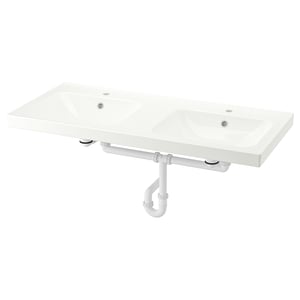 ORRSJÖN Lavamanos doble+sifón, blanco, 49x21 3/4 "