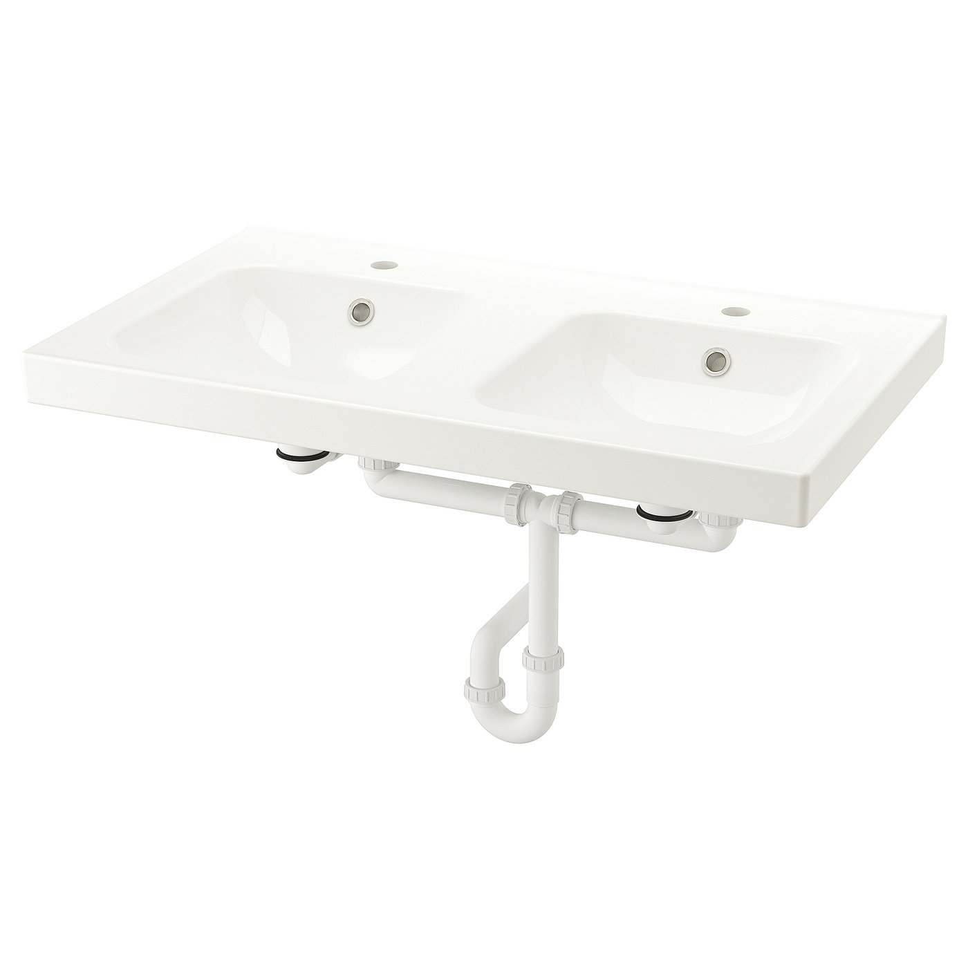 ORRSJÖN Lavamanos doble+sifón, blanco, 37x21 3/4 "