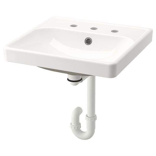 ORRSJÖN Lavamanos semi empotrado+sifón, blanco Doble mando de 8", 20x19 5/8 "