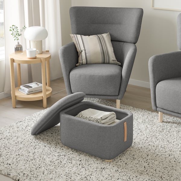 OSKARSHAMN Reposapiés+almacenamiento, Tibbleby beige/gris