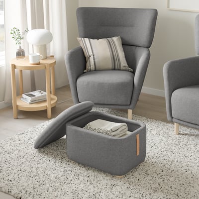 OSKARSHAMN Reposapiés+almacenamiento, Tibbleby beige/gris