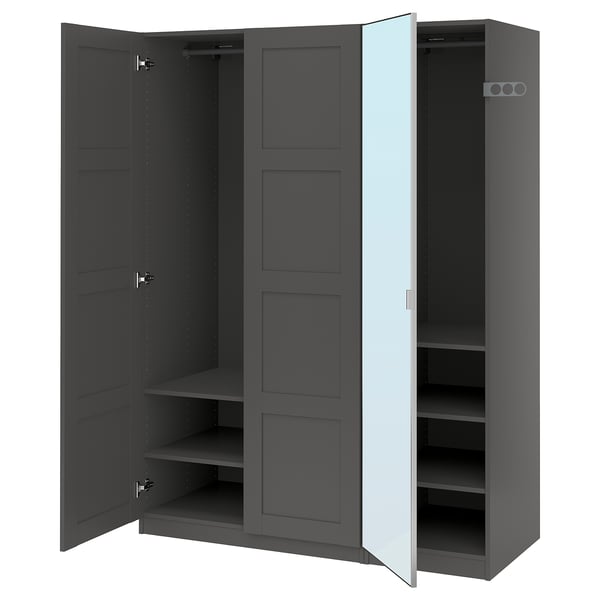 PAX / BERGSBO/ÅHEIM Combinación de armario, gris oscuro gris oscuro/espejo de vidrio, 59x23 5/8x79 1/4 "