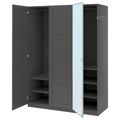 PAX / BERGSBO/ÅHEIM Combinación de armario, gris oscuro gris oscuro/espejo de vidrio, 59x23 5/8x79 1/4 "