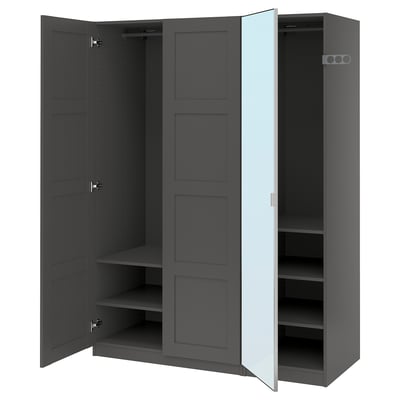 PAX / BERGSBO/ÅHEIM Combinación de armario, gris oscuro gris oscuro/espejo de vidrio, 59x23 5/8x79 1/4 "