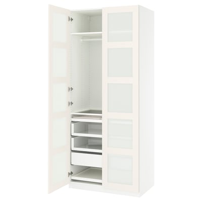 PAX / BERGSBO Combinación de armario, blanco/vidrio esmerilado blanco, 39 3/8x23 5/8x93 1/8 "