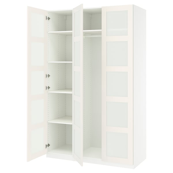 PAX / BERGSBO Combinación de armario, blanco/vidrio esmerilado/blanco, 59x23 5/8x93 1/8 "