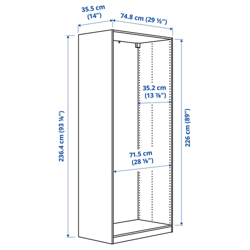PAX Estructura almacenamiento de pared, gris oscuro, 29 1/2x13 3/4x92 7/8 "