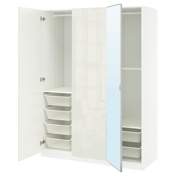 PAX / FARDAL/ÅHEIM Combinación de armario, alto brillo blanco/espejo de vidrio, 59x23 5/8x79 1/4 "