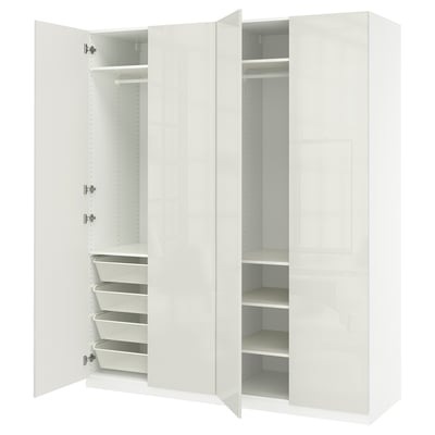 PAX / FARDAL Combinación de armario, blanco/gris claro alto brillo, 78 3/4x23 5/8x93 1/8 "