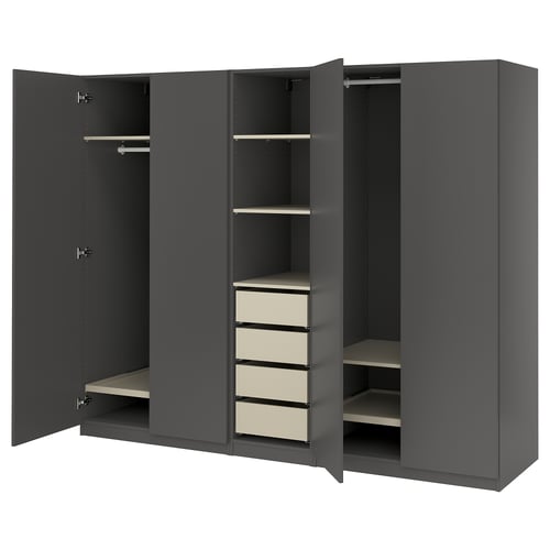 PAX / FORSAND Combinación de armario, gris oscuro beige grisáceo/gris oscuro, 98 3/8x23 5/8x79 1/4 "