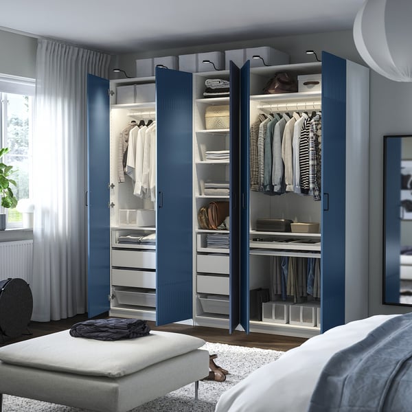 PAX / FYRUDDEN Combinación de armario, blanco/azul, 98 3/8x23 5/8x93 1/8 "