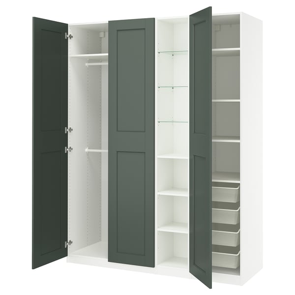 PAX / GRIMO Combinación de armario, blanco gris-verde/blanco, 72 7/8x23 5/8x93 1/8 "