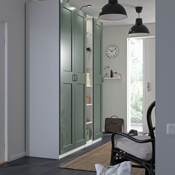 PAX / GRIMO Combinación de armario, blanco gris-verde/blanco, 72 7/8x23 5/8x93 1/8 "