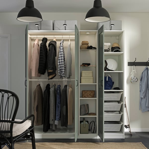 PAX / GRIMO Combinación de armario, blanco gris-verde/blanco, 72 7/8x23 5/8x79 1/4 "