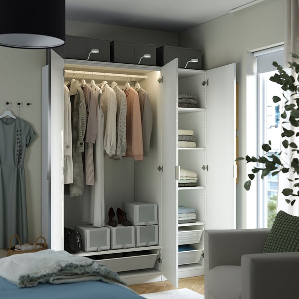 PAX / LINNABERG/ÅHEIM Combinación de armario, blanco con diseño/espejo de vidrio, 59x22 7/8x79 1/8 "