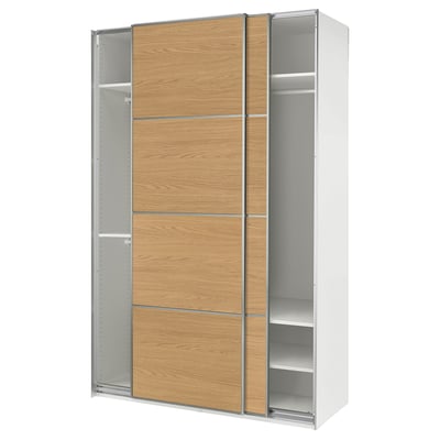 PAX / MEHAMN Armario+puertas corredizas, blanco aluminio/doble cara efecto de roble, 59x26x92 7/8 "