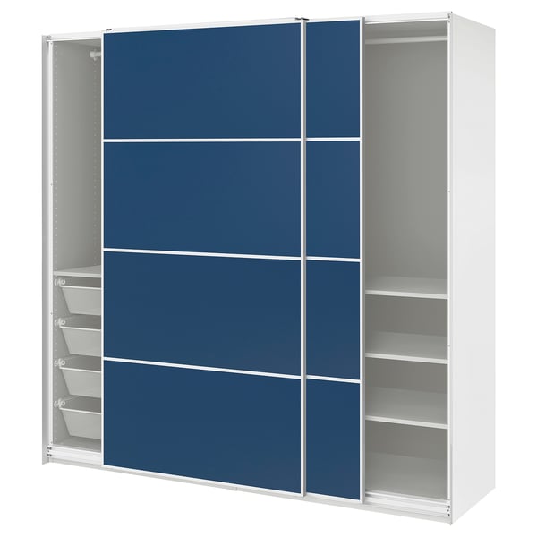 PAX / MEHAMN Armario+puertas corredizas, blanco blanco/doble cara azul, 78 3/4x26x79 1/4 "