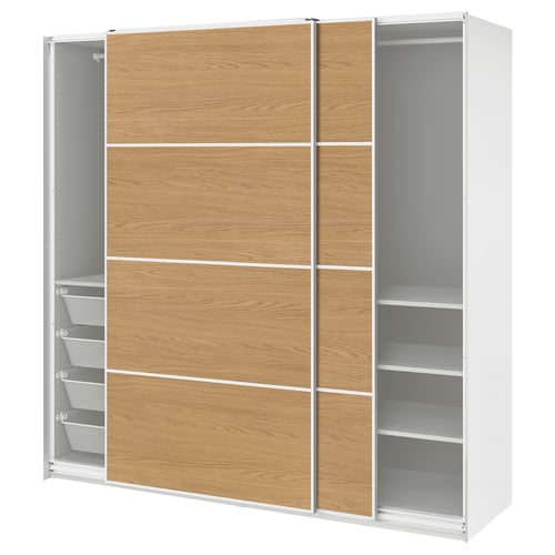 PAX / MEHAMN Armario+puertas corredizas, blanco blanco/doble cara efecto de roble, 78 3/4x26x79 1/4 "