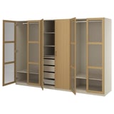 PAX / TONSTAD Combinación de armario, beige grisáceo/chapa de roble vidrio, 118 1/8x23 5/8x79 1/4 "