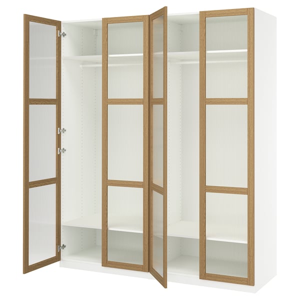 PAX / TONSTAD Combinación de armario, blanco/chapa de roble vidrio, 78 3/4x23 5/8x93 1/8 "