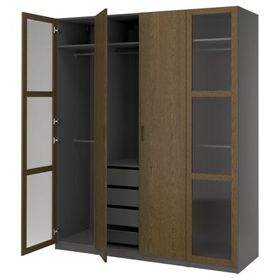 PAX / TONSTAD Combinación de armario, gris oscuro marrón/chapa de roble teñida vidrio, 78 3/4x23 5/8x93 1/8 "