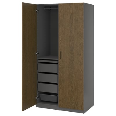 PAX / TONSTAD Combinación de armario, gris oscuro/marrón chapa de roble teñida, 39 3/8x23 5/8x79 1/4 "