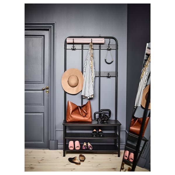 PINNIG Perchero+banco almacenaje zapatos, negro, 76x14 5/8x35 3/8 "