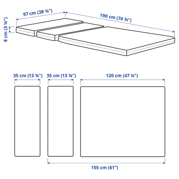 PLUTTEN Colchón espuma cama extensible, 38 1/4x74 3/4 "