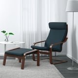 POÄNG Reposapiés, marrón/Hillared azul oscuro