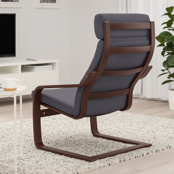 POÄNG Sillón, marrón/Skiftebo gris oscuro