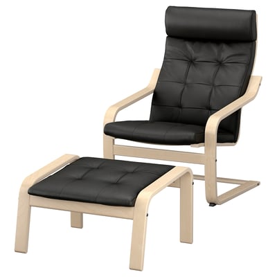 POÄNG Sillón y reposapiés, chapa de abedul/Grann negro