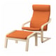 POÄNG Sillón y reposapiés, chapa de abedul/Knisa naranja brillante