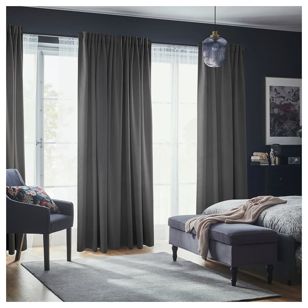 PRAKTTIDLÖSA Cortinas opacas, 1 par, gris, 50x98 "