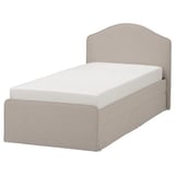 RAMNEFJÄLL Base de cama tapizada, Kilanda beige claro/Luröy, Tamaño twin