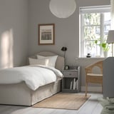 RAMNEFJÄLL Base de cama tapizada, Kilanda beige claro, Tamaño twin