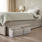 RAMNEFJÄLL Base de cama tapizada, Kilanda beige claro, Tamaño twin
