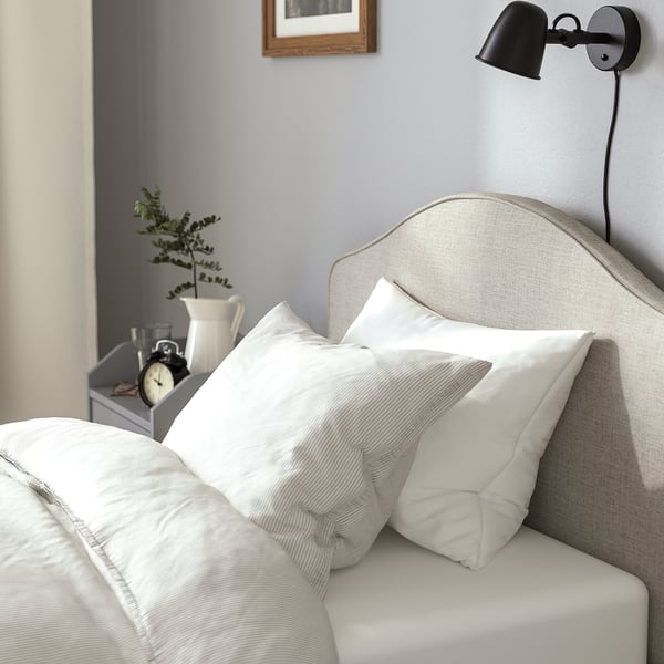 RAMNEFJÄLL Base de cama tapizada, Kilanda beige claro, Tamaño twin