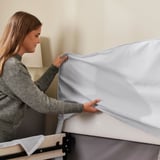 RAMNEFJÄLL Base de cama tapizada, Klovsta gris/blanco/Luröy, Tamaño twin