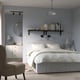 RAMNEFJÄLL Base de cama tapizada, Klovsta gris/blanco/Luröy, Tamaño full