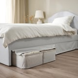 RAMNEFJÄLL Base de cama tapizada, Klovsta gris/blanco/Luröy, Tamaño twin