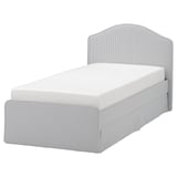 RAMNEFJÄLL Base de cama tapizada, Klovsta gris/blanco, Tamaño twin