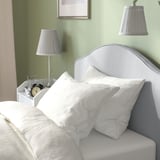 RAMNEFJÄLL Base de cama tapizada, Klovsta gris/blanco, Tamaño twin